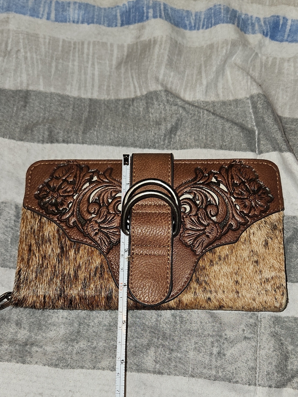 Justin Boots Brown Tooled Leather & Haircalf Women's Wallet Clutch